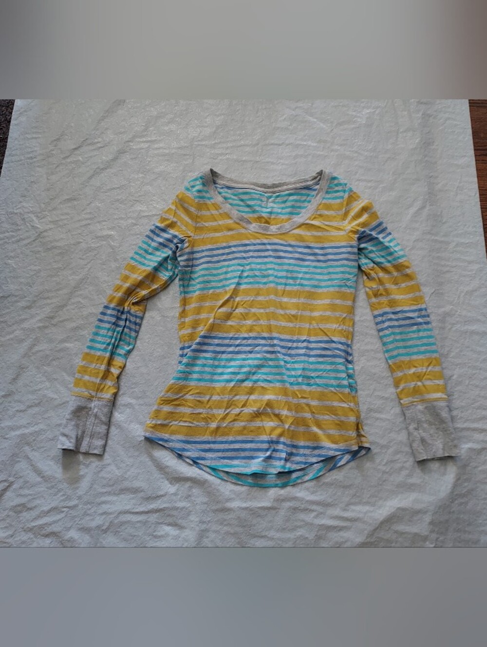 Mossimo Supply Co. Long Sleeve Striped Tee in Yellow, Blue, Gray